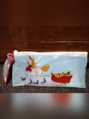 Unbranded Kids Blue Unicorn Pencil Case with Festive Sleigh